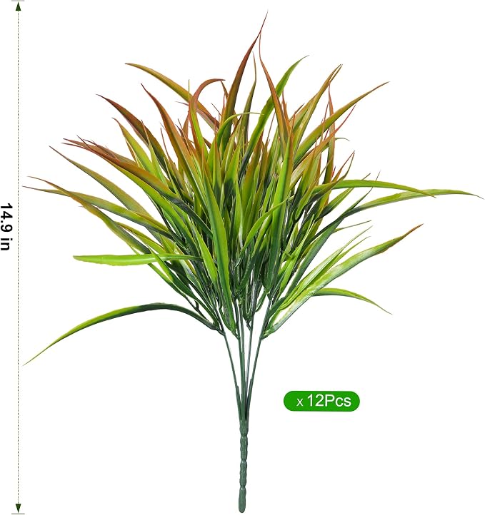 Ivydale 12Pcs Artificial Plants Outdoor Fake Plastic Grass Spring Decor UV - Image 6