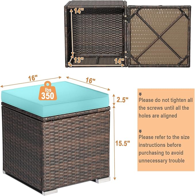MEDIMALL Patio Wicker Ottoman Set of 2, Rattan Side Table w/Storage, Footstool - Image 3