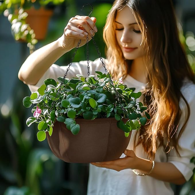 T4U Hanging Planters for Outdoor Plants, 10 Inch 6 Pack Fabric Hanging Baskets - Image 8