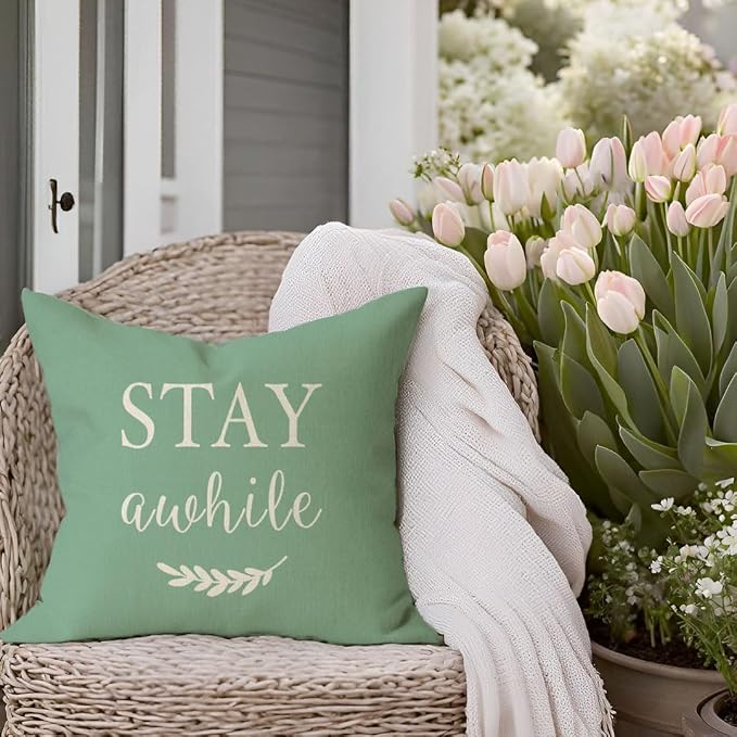 PANDICORN Welcome to Our Porch Stay Awhile Green Farmhouse Decorative Throw - Image 8