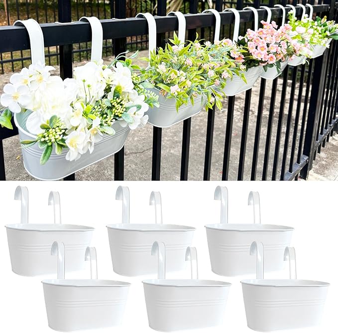 10" Hanging Flower Pots, Railing Planters Fence Pot by JOYFERNAL