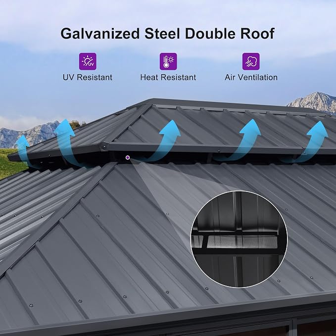 PURPLE LEAF 12' X 16' Solarium Permanent Hardtop Screened Gazebo Galvanized - Image 5