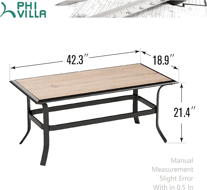 Elegant Wood-Like Outdoor Coffee Tables, Rectangular Patio Tables Suited - Image 2