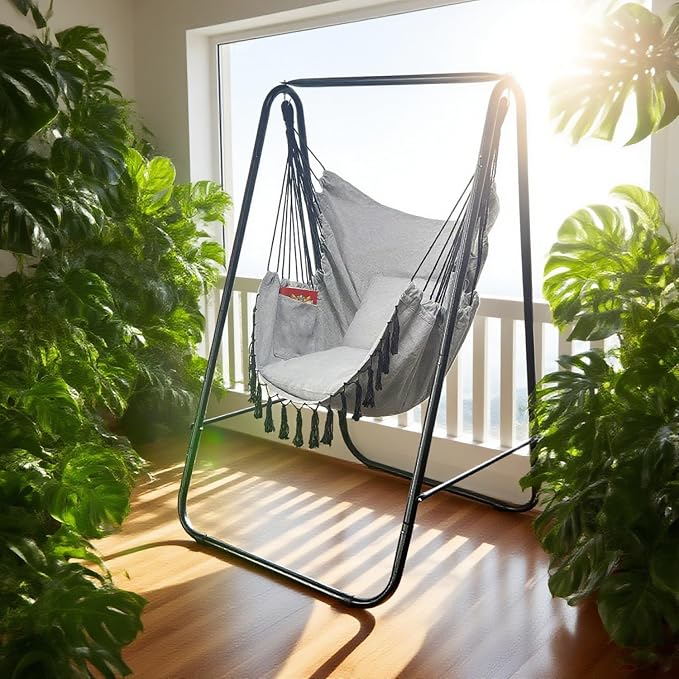 Hammock Chair with Stand, Heavy-Duty Hammock Stand with Large Indoor Swing - Image 6