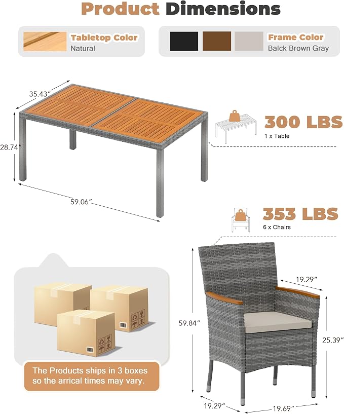 Flamaker 7 Piece Patio Dining Set Outdoor Acacia Wood Table and Chairs - Image 7
