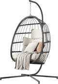 HWB Hanging Egg Chair with Stand, Patio Wicker Egg Swing Chair with Cushion by HWBEnjoywarmhome