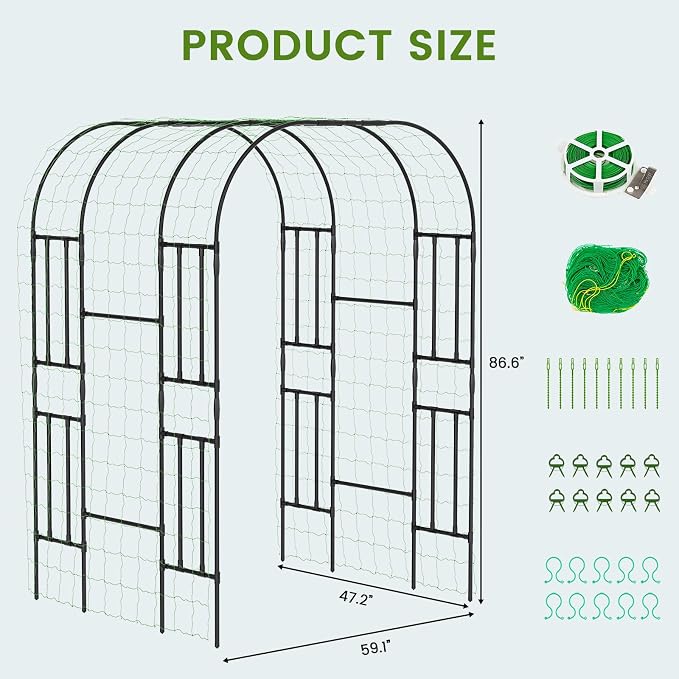 Tall Garden Arch Trellis for Climbing Plants, 87in Tall Metal Plant Support - Image 5