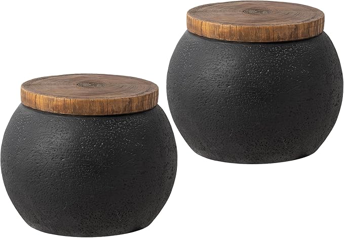 SUNBURY Outdoor Side Table Set of 2, Patio Decorative Garden Stool Wooden-Look by SUNBURY