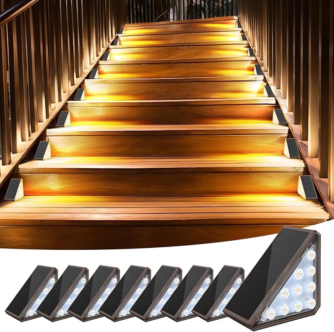 8 Pack Solar Stair Lights, Outdoor Step Lights by AUDLES