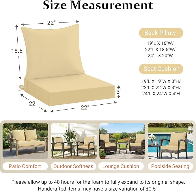 downluxe 22x22 Outdoor Chair Cushions, Waterproof Fade Resistant Patio - Image 7