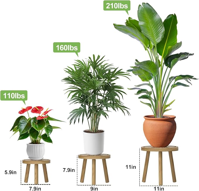 3 Pack Plant Stand Indoor Outdoor Mid-Century Modern Plant Stool Wooden Plant - Image 2