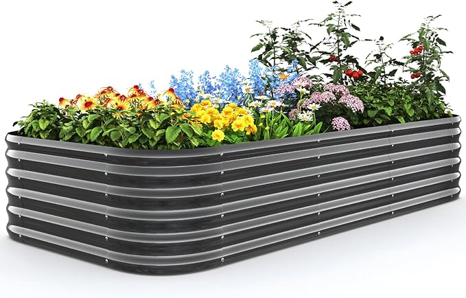 Quictent Galvanized Raised Garden Bed Kit, Strengthened by Crossbar, Dark Gray by QUICTENT