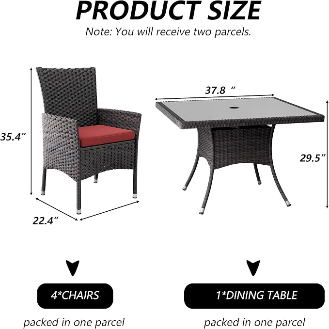 Kullavik 5-Piece Outdoor Dining Set Patio Rattan Furniture Set, Patio Dining - Image 5