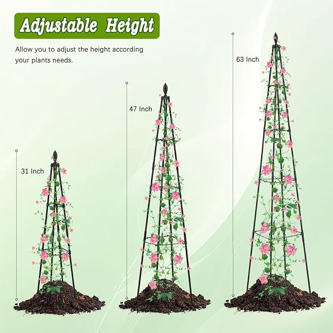 2 Pack Garden Trellis for Climbing Plants Outdoor, 63inch Tall Rustproof Metal - Image 2