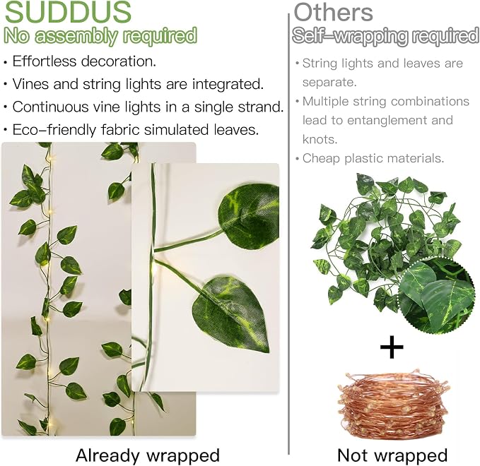 suddus Solar Fairy Lights, 33ft 100 Led Pothos Leaf Solar String Lights Outdoor - Image 3
