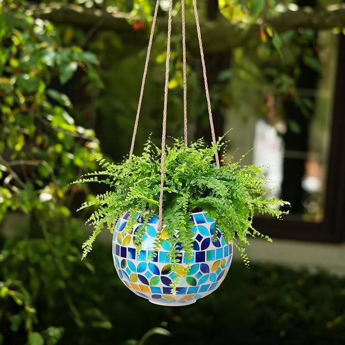 Ceramic Hanging Planter Mosaic Hanging Flower Pot Small Plant Pot - Image 4