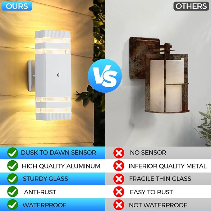 Dusk to Dawn Outdoor Wall Lights Modern Exterior Lighting Fixtures, 2 Pack - Image 4