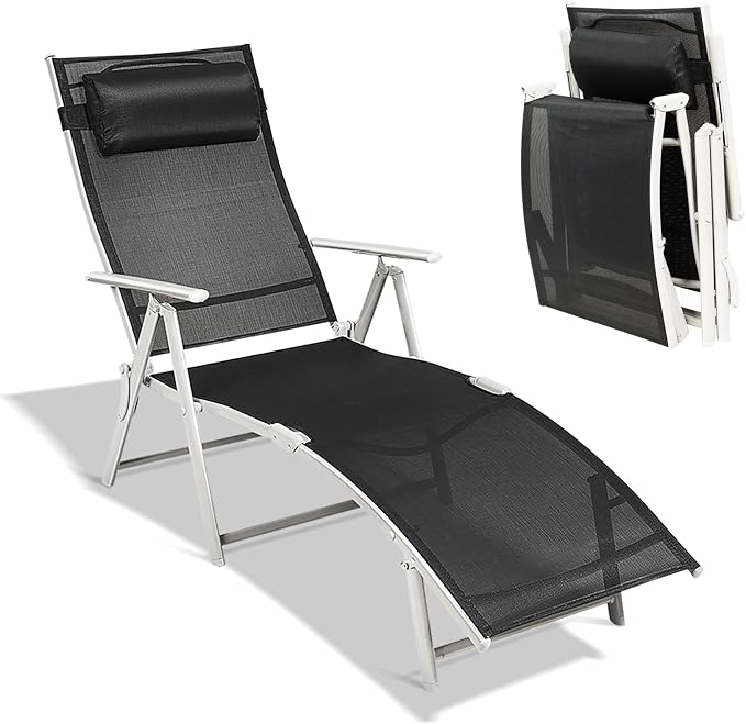 Giantex Chaise Lounge Chair for Outside, Pool Folding Reclining Beach Chair by Giantex