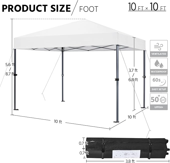 Yaheetech 10x10 1-Person Setup Pop Up Canopy Tent, Instant Portable Commercial - Image 3