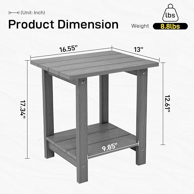Melucivi Weather Resistant Outdoor Side Table, Double Small Adirondack Side - Image 3