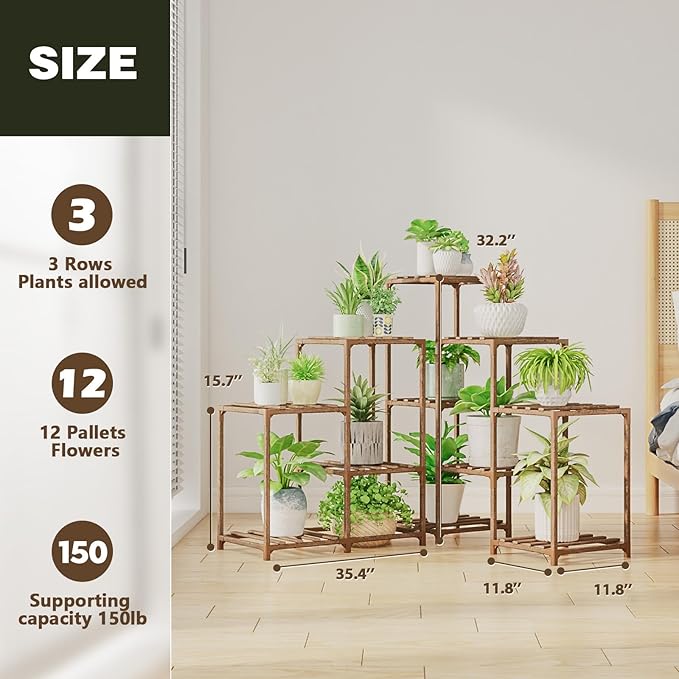 Bamworld Plant Stand Indoor Outdoor Corner Shelf 11 Potted Large Holder - Image 4