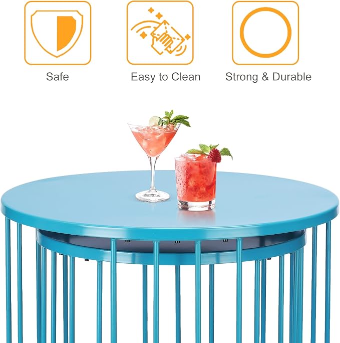 LEWIS&WAYNE Outdoor Side Table Set of 2, Metal Circle Accent End Tables - Image 7