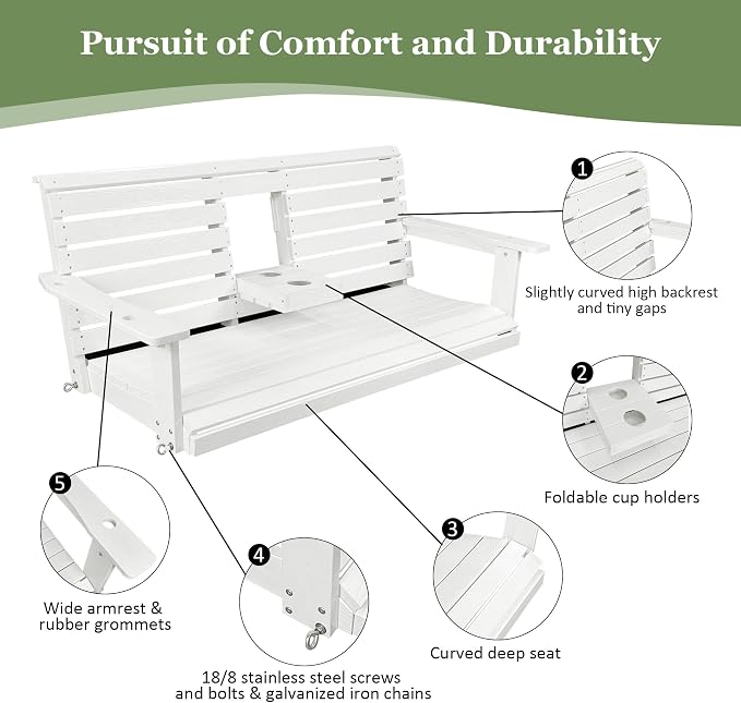 Poly Lumber 3-Seat Porch Swing, HIPS 5-Feet Bench Swing - Image 5