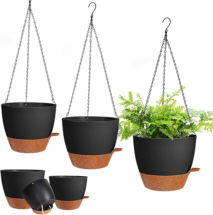 3 Pack Hanging Planter Indoor Outdoor Flower Pots 7/6.5/5 Inch, Self-Watering by Lucieblessdesign