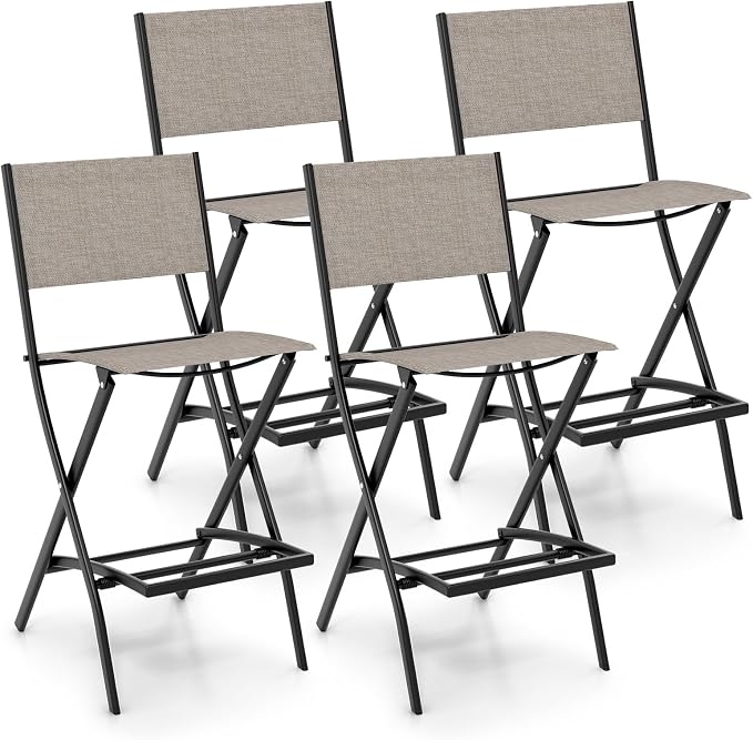 Giantex Folding Patio Bar Chairs Set of 4, Outdoor Counter Height Bar Stools by Giantex