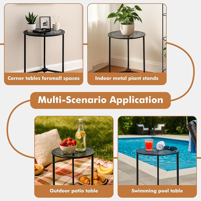 Party Zealot Set of 2 Small Round Metal Side Tables, 13-Inch Black Outdoor End - Image 8