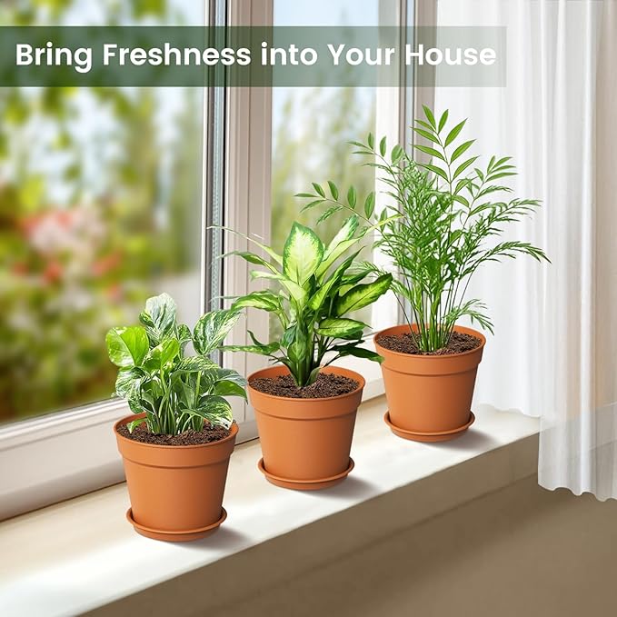 20 Pack 6 Inch Plant Pots with Drainage and Saucers, Plastic Flower Pots - Image 2