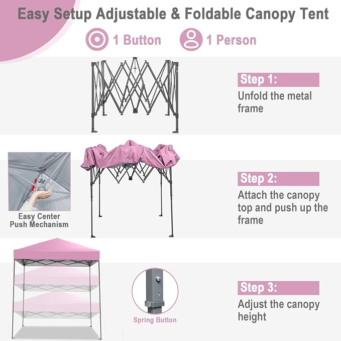 Tangkula 6.6x6.6 Ft Pop Up Canopy, 1 Person Instant Setup Canopy Tent - Image 4