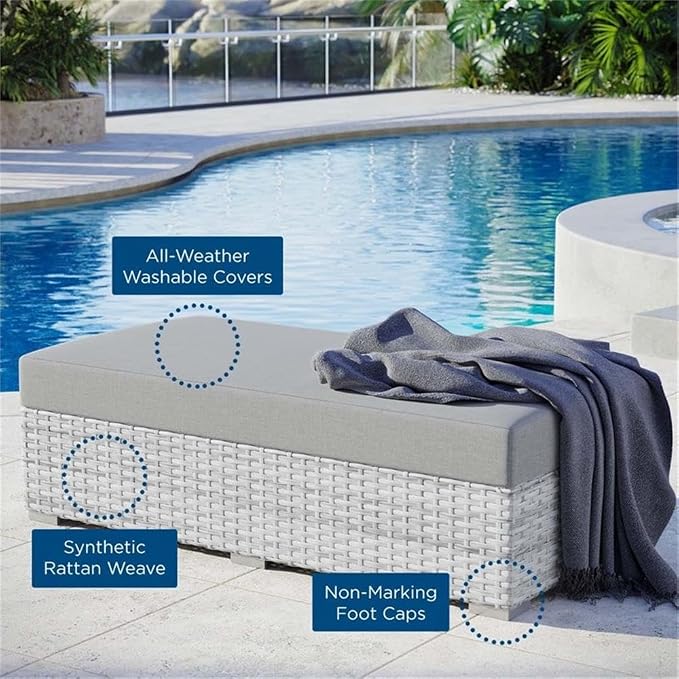 Modway Convene Wicker Rattan Outdoor Patio Rectangular Ottoman in Light Gray - Image 7