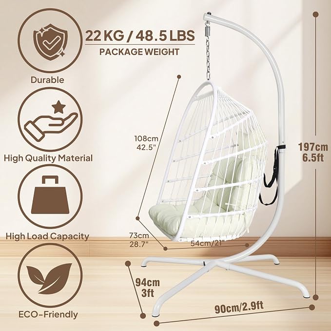 Chihee Egg Chair with Ultra Strong Stand and Cushion Foldable Wicker Rattan - Image 2