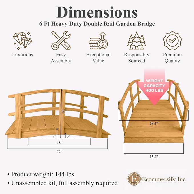 6 FT Oak Amish Made Garden Bridge - Image 2