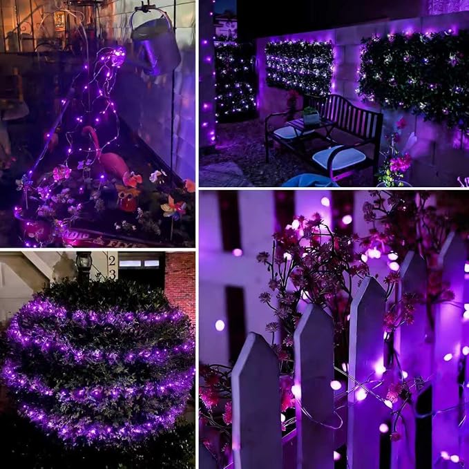 QITONG 4 Pack Solar Fairy Lights, Each 33ft 100 LED Purple Christmas String - Image 8