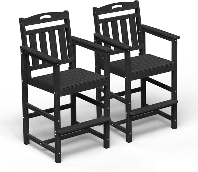 Outdoor Patio Tall Adirondack Bar Chairs Set of 2, All-Weather HDPE Bar Height by Suunyn