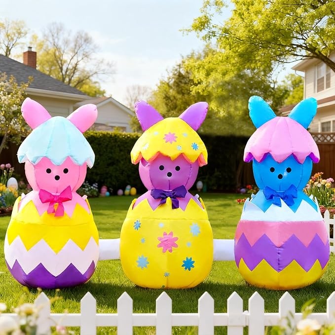 Domkom 6FT Long Easter Inflatable Bunny Outdoor Decorations, Build-in LED - Image 3