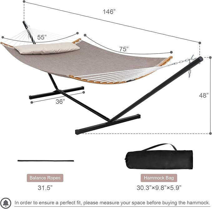 Quick Dry Hammock with Stand Included, Heavy Duty Hammock with 12FT Hammock - Image 6