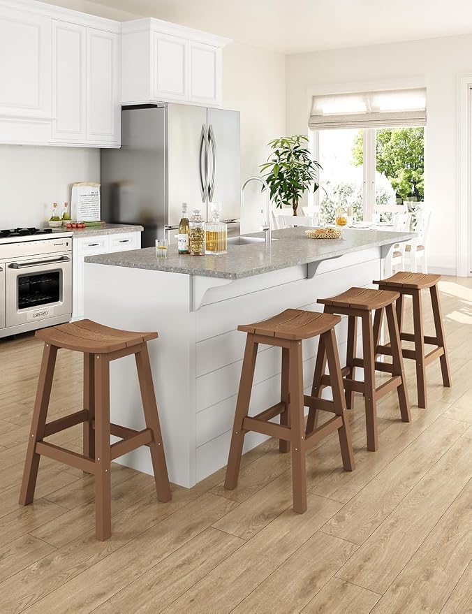 Weatherproof Bar Stools Set of 4, Saddle Seat, Bar Height Stools - Image 7