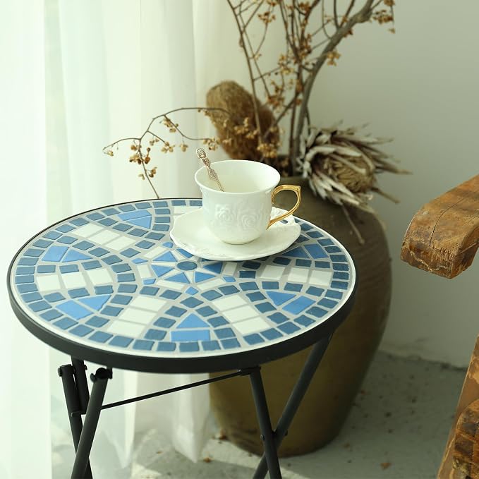 VCUTEKA Mosaic Outdoor Side Table, Patio Side Tables - Image 2