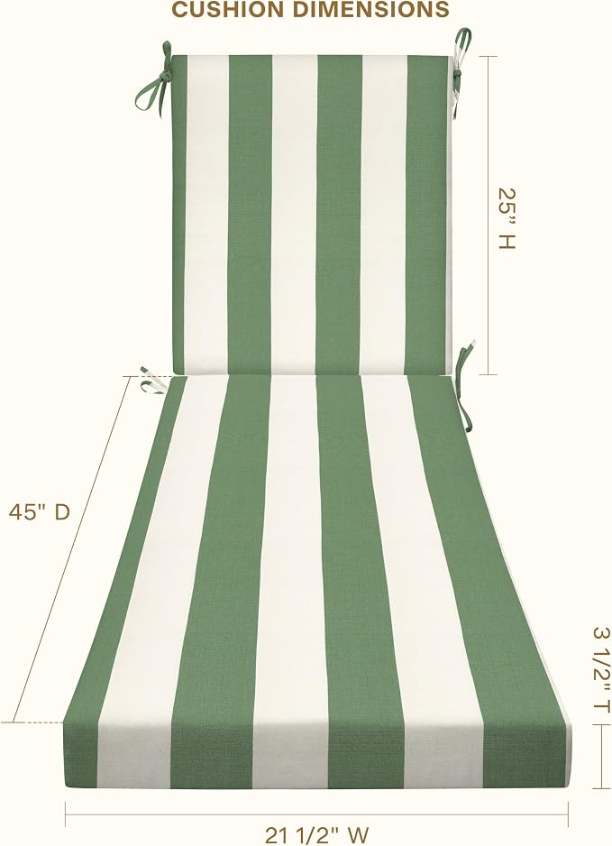 Honeycomb Outdoor Heritage Chaise 21.5 x 70, Cabana Stripe Green & Cream Chaise - Image 4