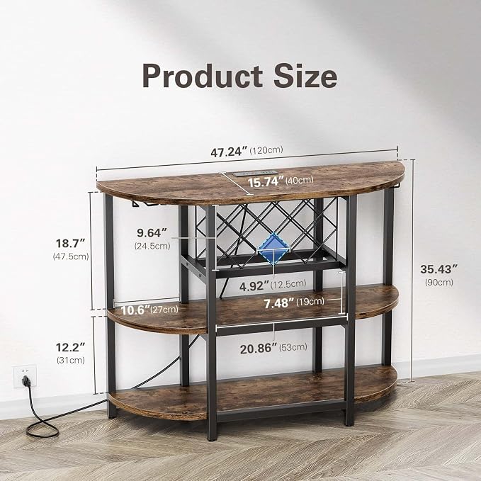 Zarler Bar Cart with Power Outlet Easy to Assemble, LED Home Bar Cabinet - Image 3