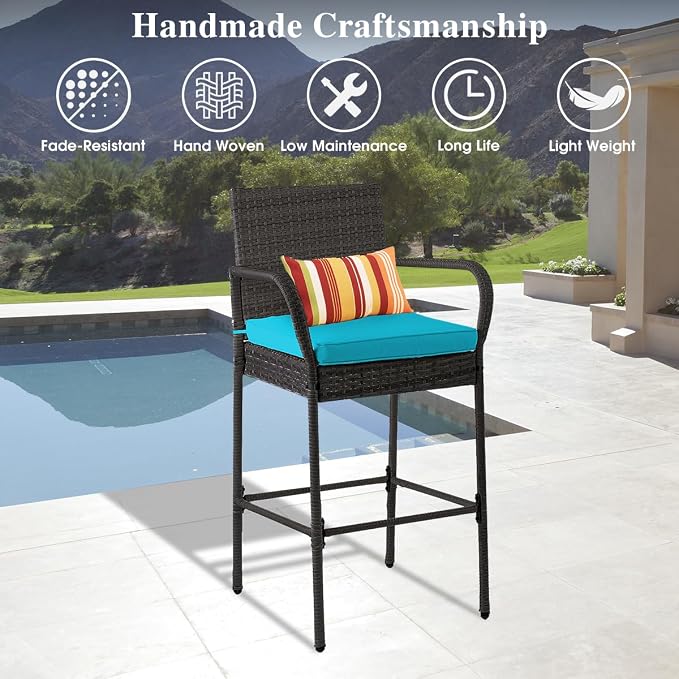 Sundale Outdoor Wicker Bar Stool Set of 2, Patio Counter Height Pub Chair - Image 6