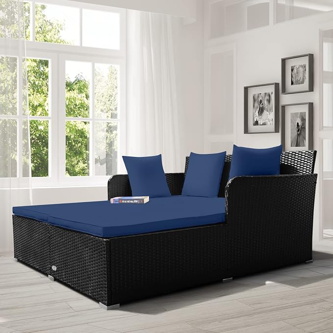 RELAX4LIFE Rattan Patio Outdoor Daybed, Wicker 2-Person Sunbed Loveseat - Image 2