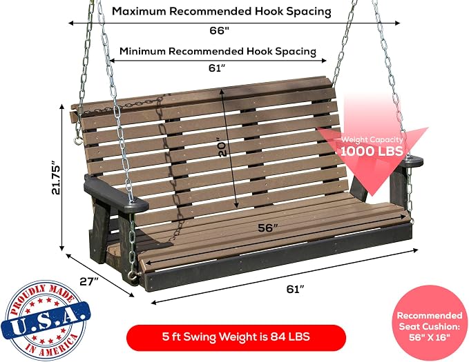 Poly Lumber Wood 5FT Porch Swing Amish Craftsmandship Made in USA HDPE - Image 2