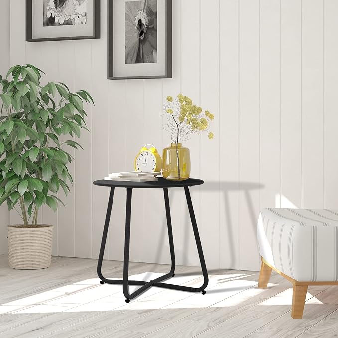 Patio Small Side Table Waterproof Round Metal Steel Weather Resistant Portable - Image 8