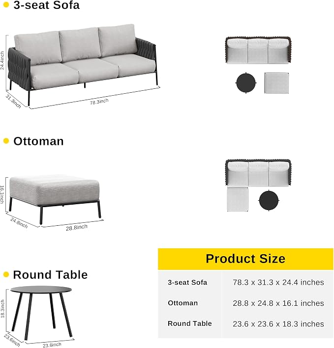 East Oak Patio Furniture Set, Outdoor Furniture Sectional Sofa Set - Image 8