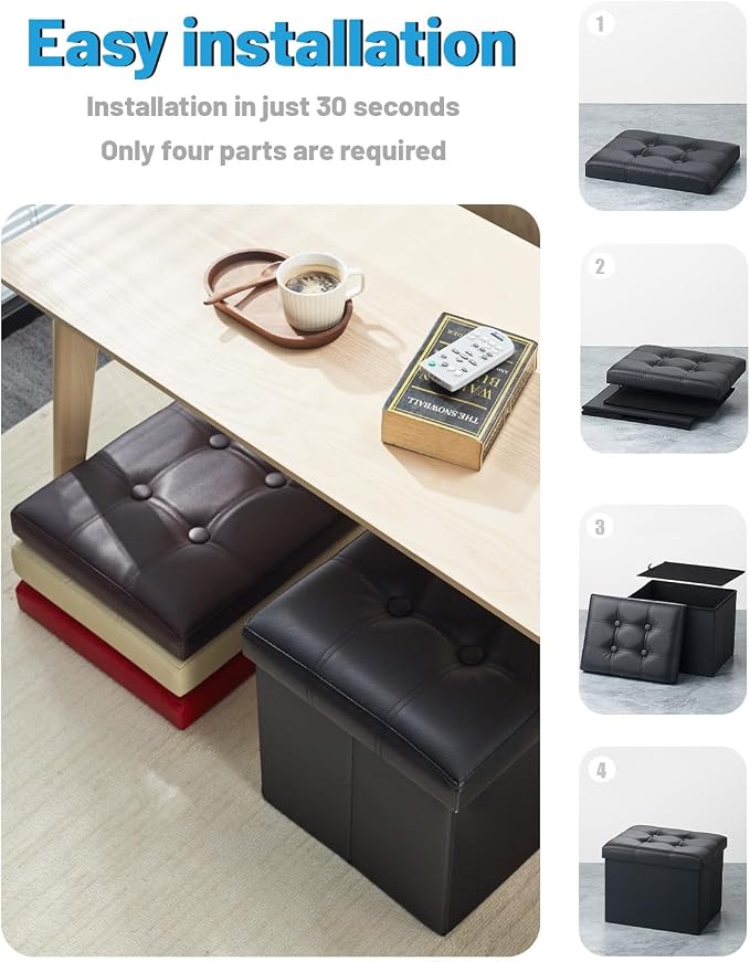 AmasSmile Storage Ottoman Folding Foot Rest Stool, Leather Footstool Bench - Image 8