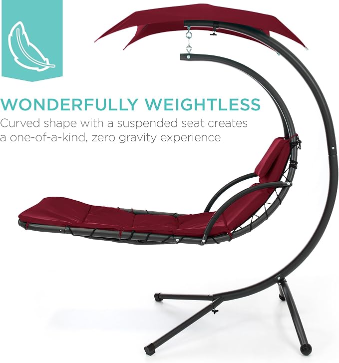 Best Choice Products Outdoor Hanging Curved Steel Chaise Lounge Chair Swing - Image 3